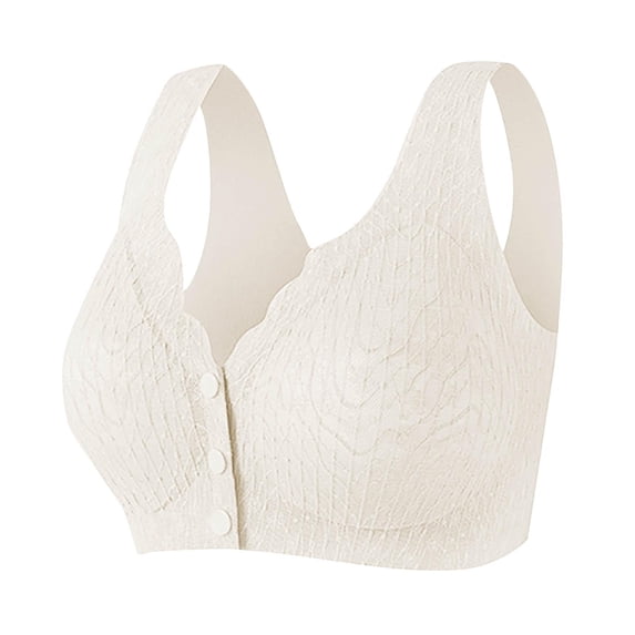 Wireless Bras for Women Plus Size Lace Fashion Thin Style Ventilate Front Buckle Bra Without Steel Rim White L-4XL