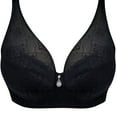 thumbnail image 1 of Wireless Bras for Women Plus Size V Neck Full Coverage Lace Minimizer No Underwire Push Up Seamless Comfortable Bra,Black,48 B, 1 of 5