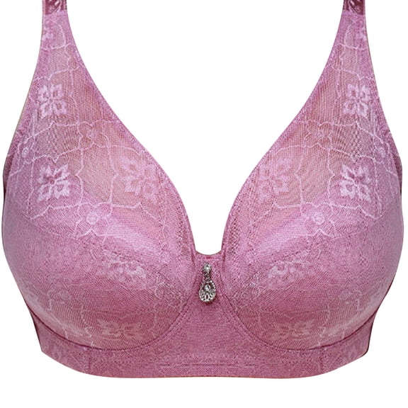 Wireless Bras for Women Plus Size V Neck Full Coverage Lace Minimizer No Underwire Push Up Seamless Comfortable Bra,Purple,44 C