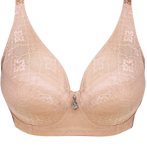 Wireless Bras for Women Plus Size V Neck Full Coverage Lace Minimizer No Underwire Push Up Seamless Comfortable Bra,Yellow,46 C