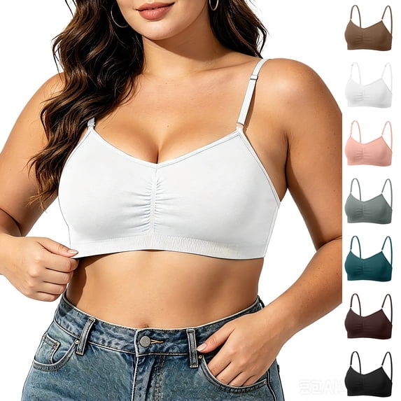 Wireless Bras for Women, Ruched V Neck Adjustable Thin Strap, Comfortable and Breathable Sleep Bra