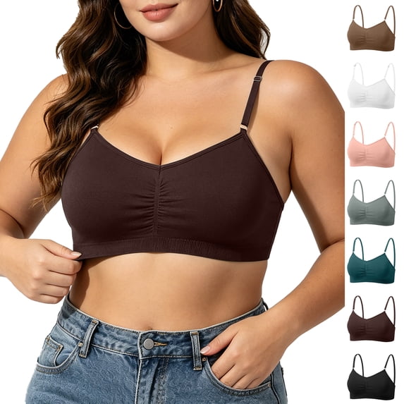 Wireless Bras for Women, Ruched V Neck Adjustable Thin Strap, Comfortable and Breathable Sleep Bra