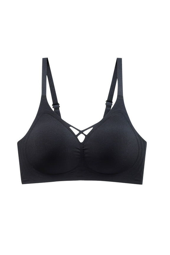 Wireless Bras for Women Seamless Full Coverage Push Up Comfortable Soft V Neck No Underwire Everyday Bra,Black,36 C
