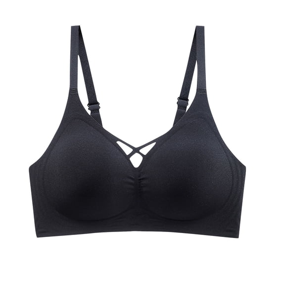 Wireless Bras for Women Seamless Full Coverage Push Up Comfortable Soft V Neck No Underwire Everyday Bra,Black,38 C