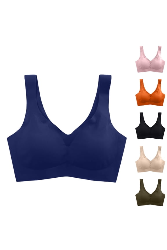 Wireless Bras for Women - Seamless Mesh Crossover Push Up Bra, No Underwire Full Coverage Supportive Everyday Bralettes Royal Blue 32