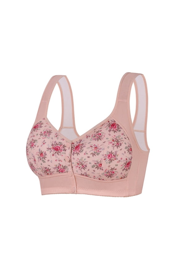 Wireless Bras for Women Soft Floral Bralette Snap Closing Bra for Senior Women Pink 46
