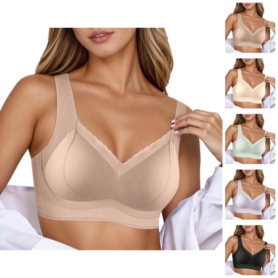 Wireless Bras for Women V Neck Full Coverage Lightweight Anti Sagging Seamless Bralettes Everyday Bra