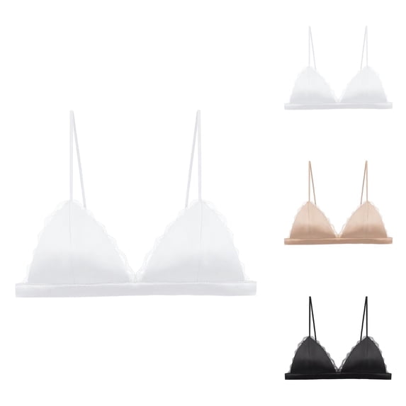 Wireless Bras for Women V Neck Lace Spaghetti Strap Racerback Comfortable Padded Bralettes