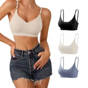 Wireless Bras for Women - V Neck Padded Seamless Adjustable Straps Bralettes, Everyday Basic Sleeping Bras, Soft T-Shirt Bra, Multiple Pack