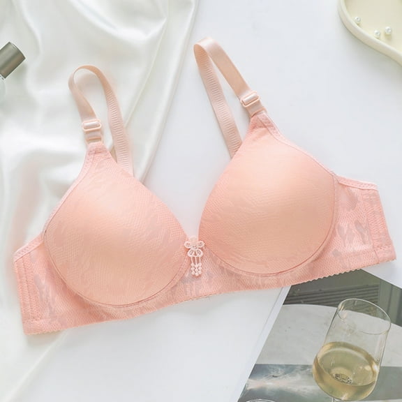 Wireless Bras for Women, Women's Daily Adjustable Underwear Gathered Thin Bra Without Steel Ring(Pink,42)