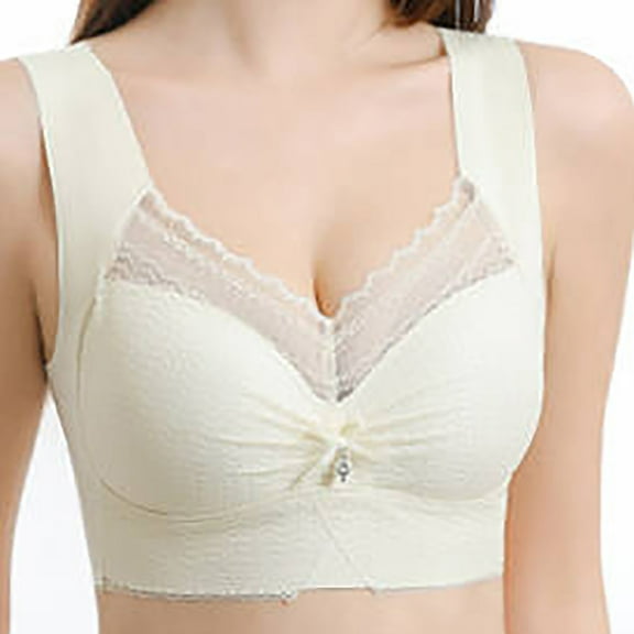 Wireless Bras for Women, Women's Ice Silk Seamless Soft Support Lifting Underwear Semi Fixed Cup Gathering Sagging Sleep Bra(Yellow,XL)