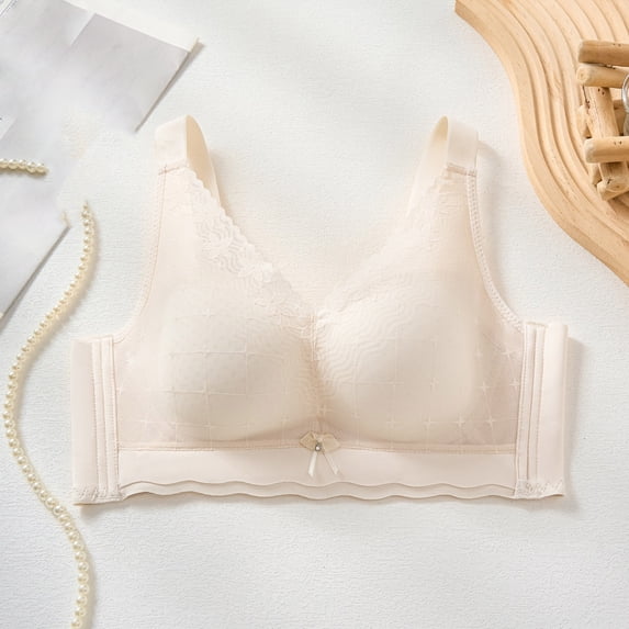 Wireless Bras for Women, Women's Lace-free Thin Cups Side-folded Breasts Big Breasts And Small Underwear(White,36)