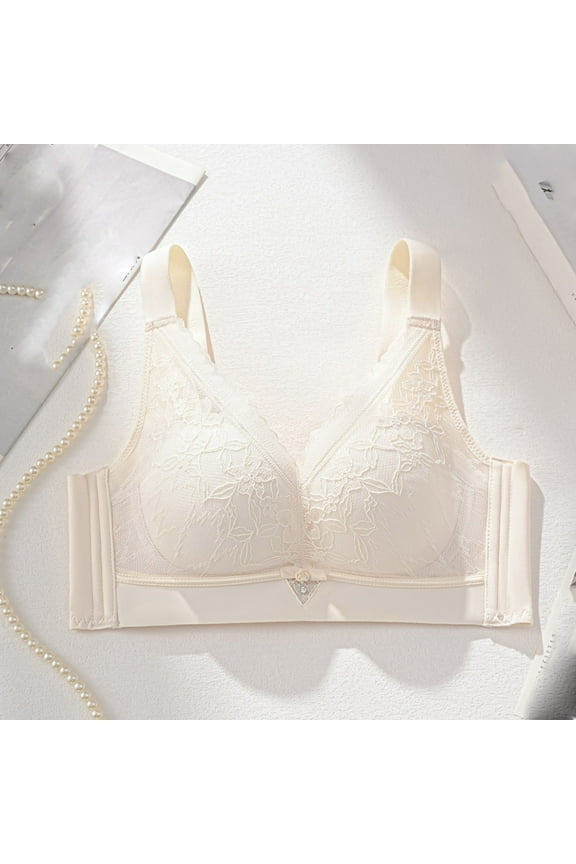 Wireless Bras for Women, Women's Lace-free Thin Cups Side-folded Breasts Big Breasts And Small Underwear(White,40)