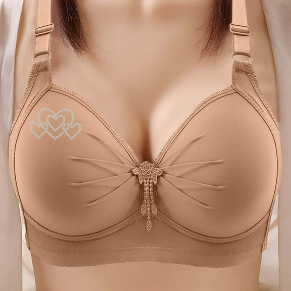 Wireless Bras for Women, Women's Large-size Rims-free Adjustable Gathered Breathable Full-cup Underwear Daily Bra(Khaki,40)