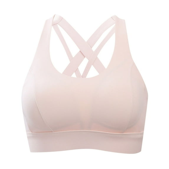 Wireless Bras for Women Women's Wireless Sports Bra with Fixed Cups, Cross Back Sport Bras for Chest Support and Side Control Womens Bras Pink S