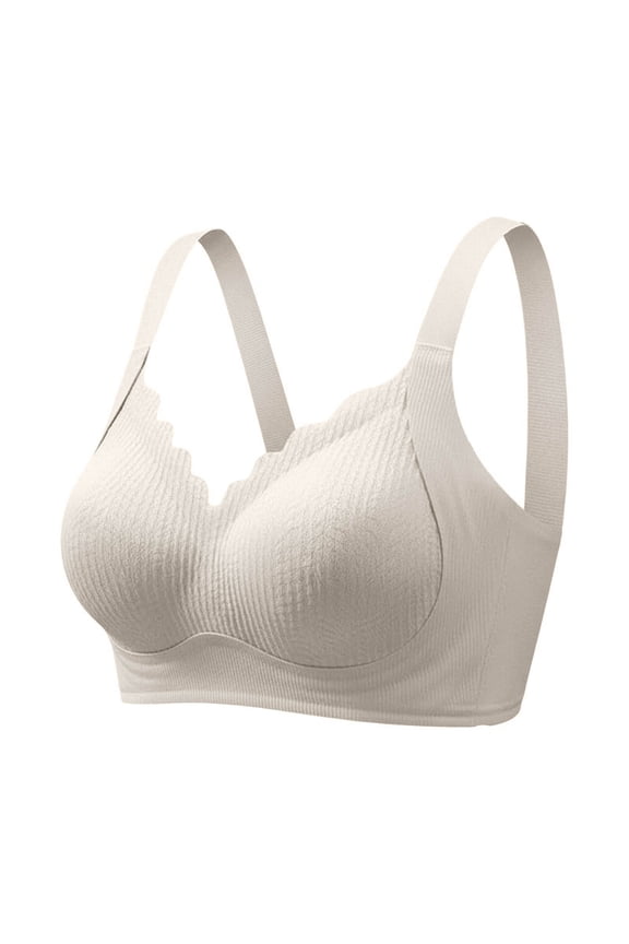 Wireless Bras with Support and Lift Thin Everyday Bra Ribbed Full Coverage No Underwire Adjustable Wide Strap T Shirt Bra