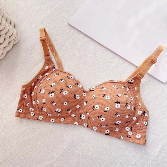 Wireless Breathable Everyday Bras - Fashion Women's Solid Color Lifting Gathering Folding Sagging Bra Lingerie for Women Daily Bra Brown L