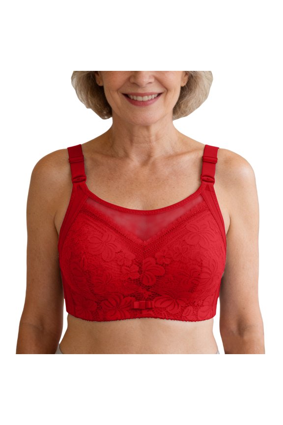 Wireless Breathable Push-up Baeitkot Plus-size Wireless Breathable Push-up Strapless Lace Makes Large Chest Look Smaller Red 44