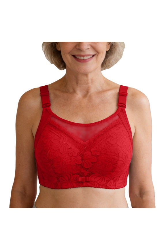 Wireless Breathable Push-up Baeitkot Plus-size Wireless Breathable Push-up Strapless Lace Makes Large Chest Look Smaller Red 46