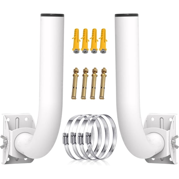 Wireless Bridge Mount Bracket, 12 in Adjustable J-Pole Antenna Mast, 150 Wall or Pole Mount, 1.4 in OD Outdoor Holder for CPE, Access Point and WiFi Extender Setup, White, 2-Pack
