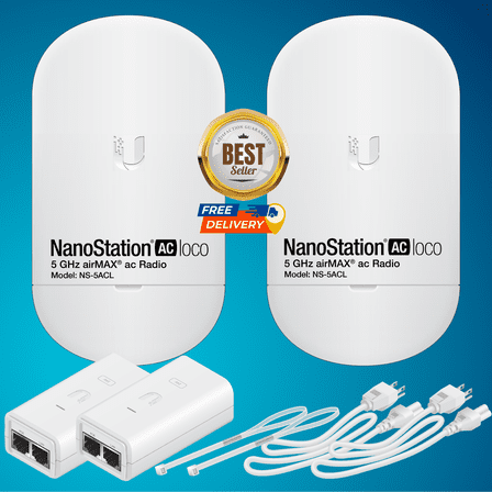 Wireless Bridge Ubiquiti LOCO5AC PRE-CONFIGURED +450Mbps, 15Km Range (2 PACK)