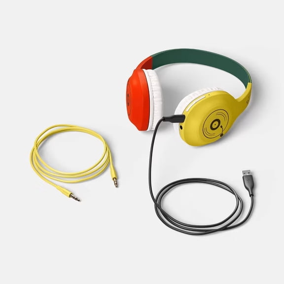 Wireless Built-In-Microphone Headphones - Yellow/Orange/Green: On-Ear, USB-C Compatibility