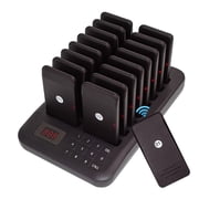Wireless Calling System, Restaurant Pager Buzzer,999 Channels Calling Keypad + 16Pcs Coasters, 3 Calling Modes, 800M, For Coffee Food Court Church Nurse Clinic Queue System