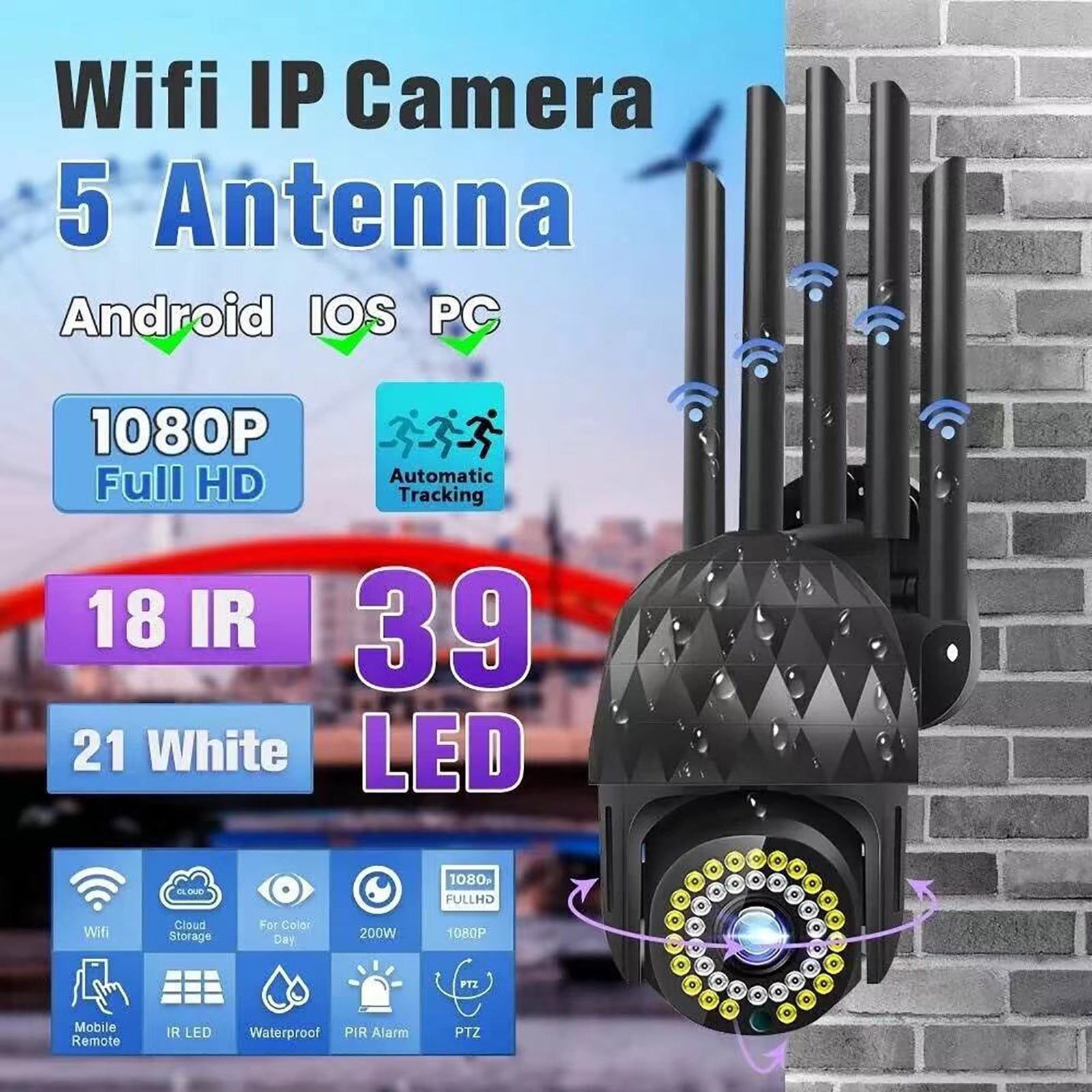 Wireless Camera Monitoring Diamond 39 Light Black Security Network WiFi