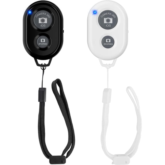 Wireless Camera Remote Shutter for Smartphones (2 Pack), Wireless Phone Camera Remote Control Compatible with iPhone/Android Cell Phone - Wrist Strap Included Black&White