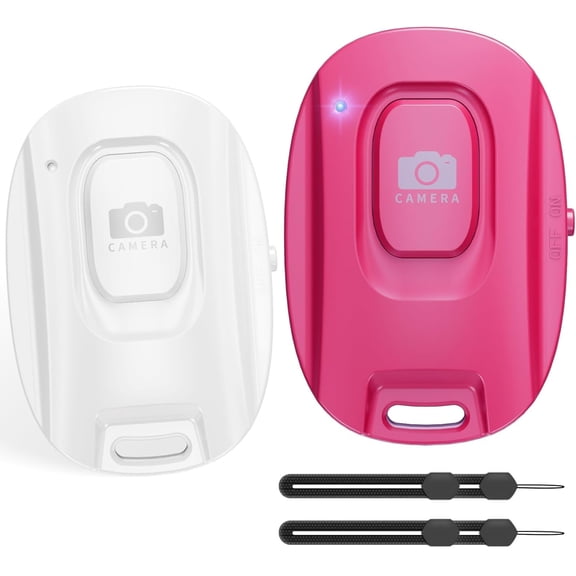 Wireless Camera Remote Shutter for iPhone and Android Smartphones 2 Pack, Bluetooth 5.2 Phone Remote Control Selfie Button for Photos and Videos, Battery Powered, Wrist Strap Included, Red & White