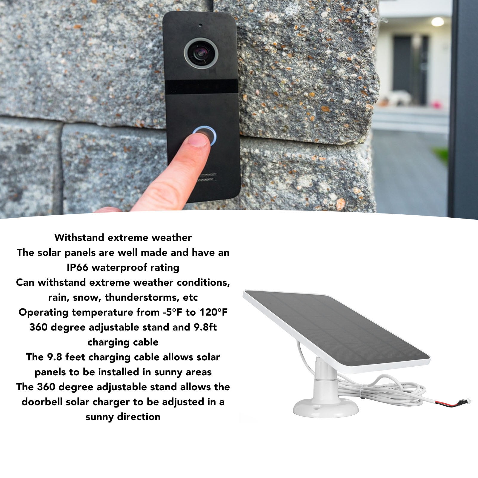 Wireless Camera Solar Power Supply, Compatible With Popular Doorbell Cameras, Easy Installation