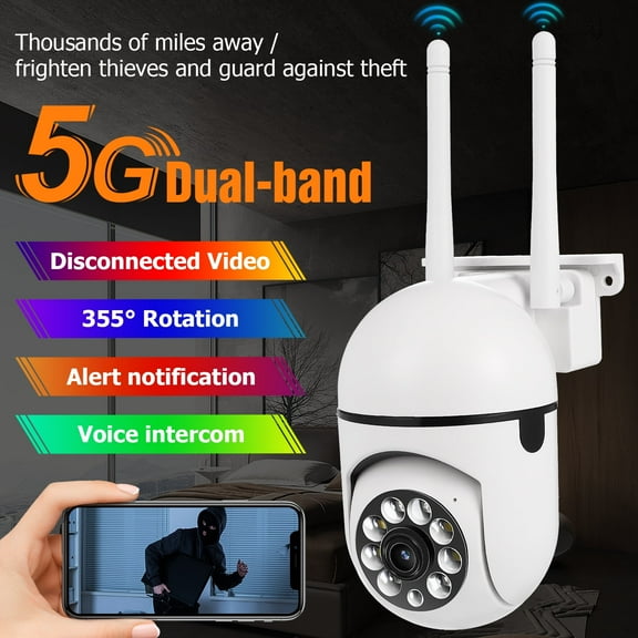 Wireless Cameras for Home/Outdoor Security, 2MP WiFi Solar Security Cameras Wireless Outdoor with 355PTZ, Spotlight, Motion Detection, Siren, Color Night Vision, 2-Way Talk