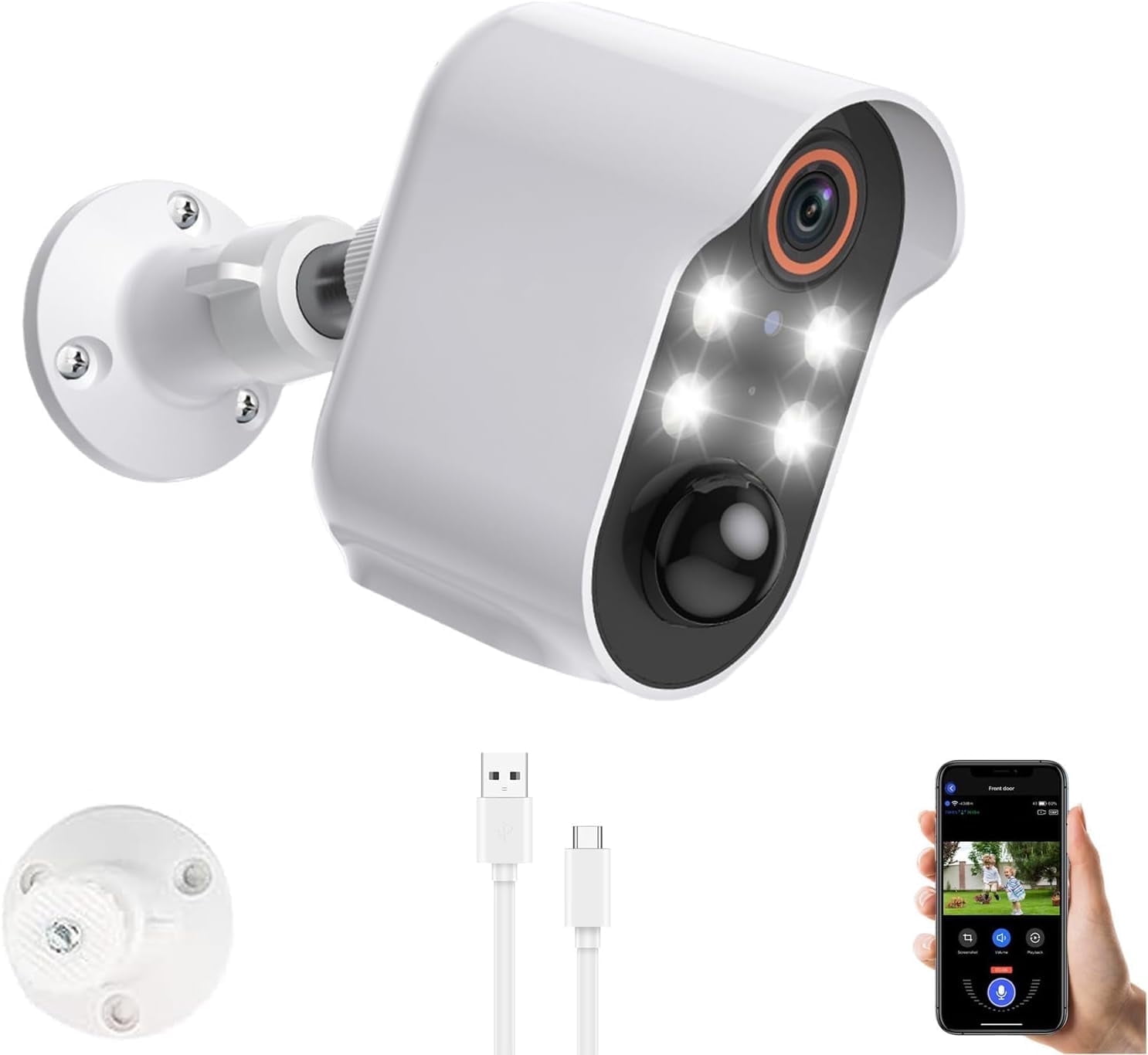 Wireless Cameras for Home/Outdoor Security, Battery Powered 1080p HD Wifi Security Outdoor with Spotlight, AI Motion Detection, Siren, Color Night Vision, 2-Way Talk, Cloud Storage,White