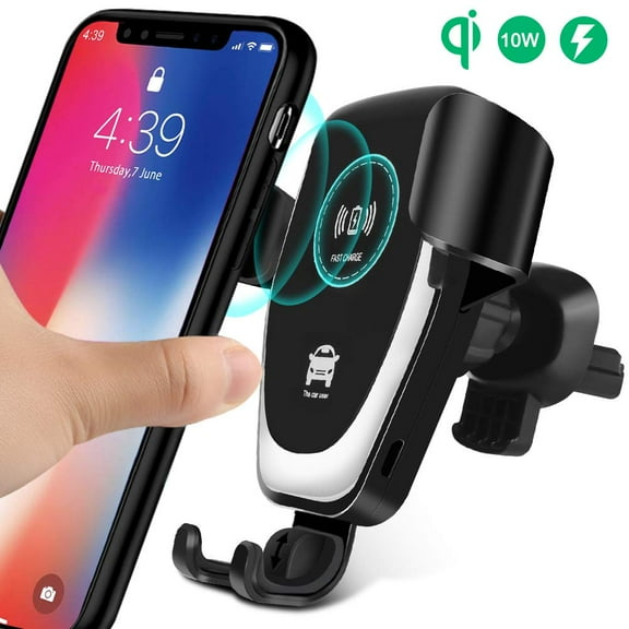 Wireless Car Charger,10W Qi Fast Charging Auto-Clamping Car Mount,Windshield Dashboard Air Vent Phone Holder Compatible with iPhone Xs MAX/XS/XR/X/8/8+, Samsung S10/S10+/S9/S9+/S8/S8+(Black)