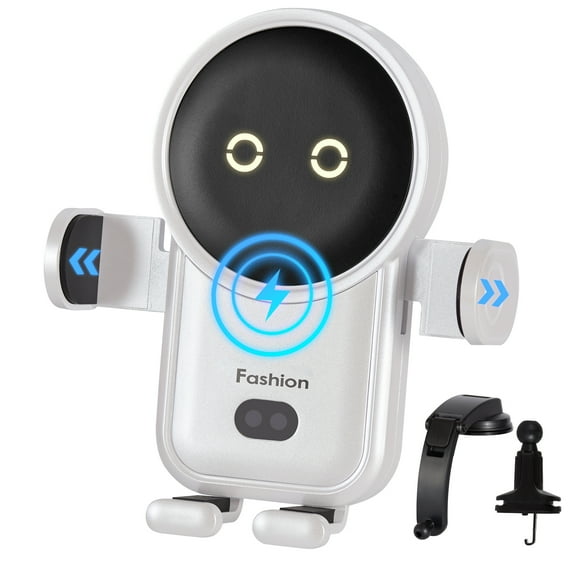 Wireless Car Charger,15W Automatic Clamping Car Phone Holder, Air Vent Dashboard Windshield Car Mount for iPhone 14/14 Pro/13/13 Pro/12 pro/12/11/X/8, Samsung S20/S10/S9/S8/Note10/Note9,etc.(White)