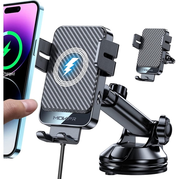 Wireless Car Charger, 15W Fast Charging Auto-Clamping Car Mount Universal Hands-Free Car Charger Mount for Dash Windshield Air Vent Compatible with iPhone 16 15/14/13/12, Samsung S23/S22/S21,etc