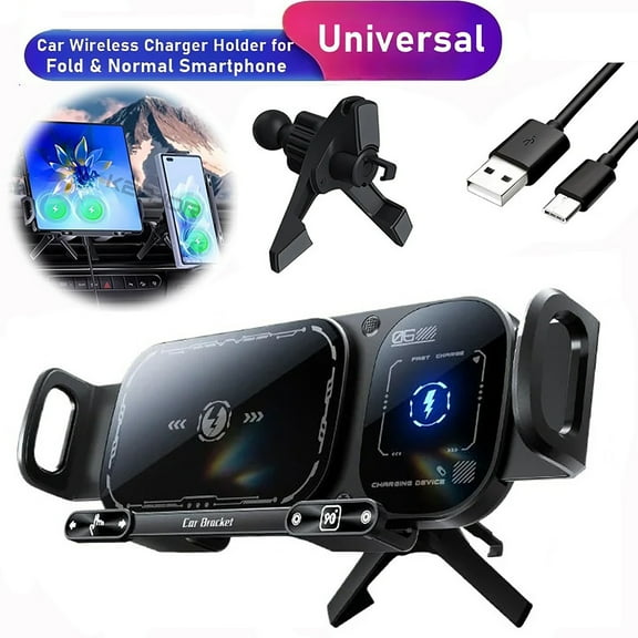 Wireless Car Charger, 15W Qi Fast Charging, Auto Clamping Car Phone Mount, Touch Rotation 90Air Vent Phone Holder Compatible with iPhone 16/15/14/13 Samsung Galaxy Z Fold 6 5 4 and More