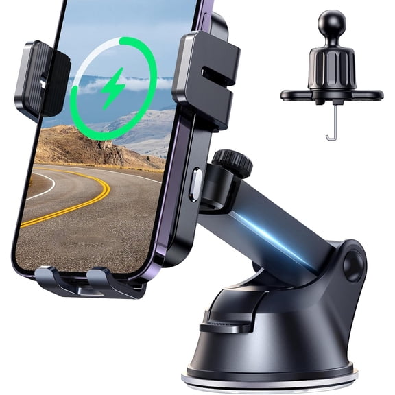 Wireless Car Charger,15W Qi Fast Charging Car Charger Phone Holder Mount, Auto-Clamping Alignment Windshield Dashboard Air Vent Cell Phone Holder for iPhone 16 Pro Max/15 Pro,Samsung S24/S23