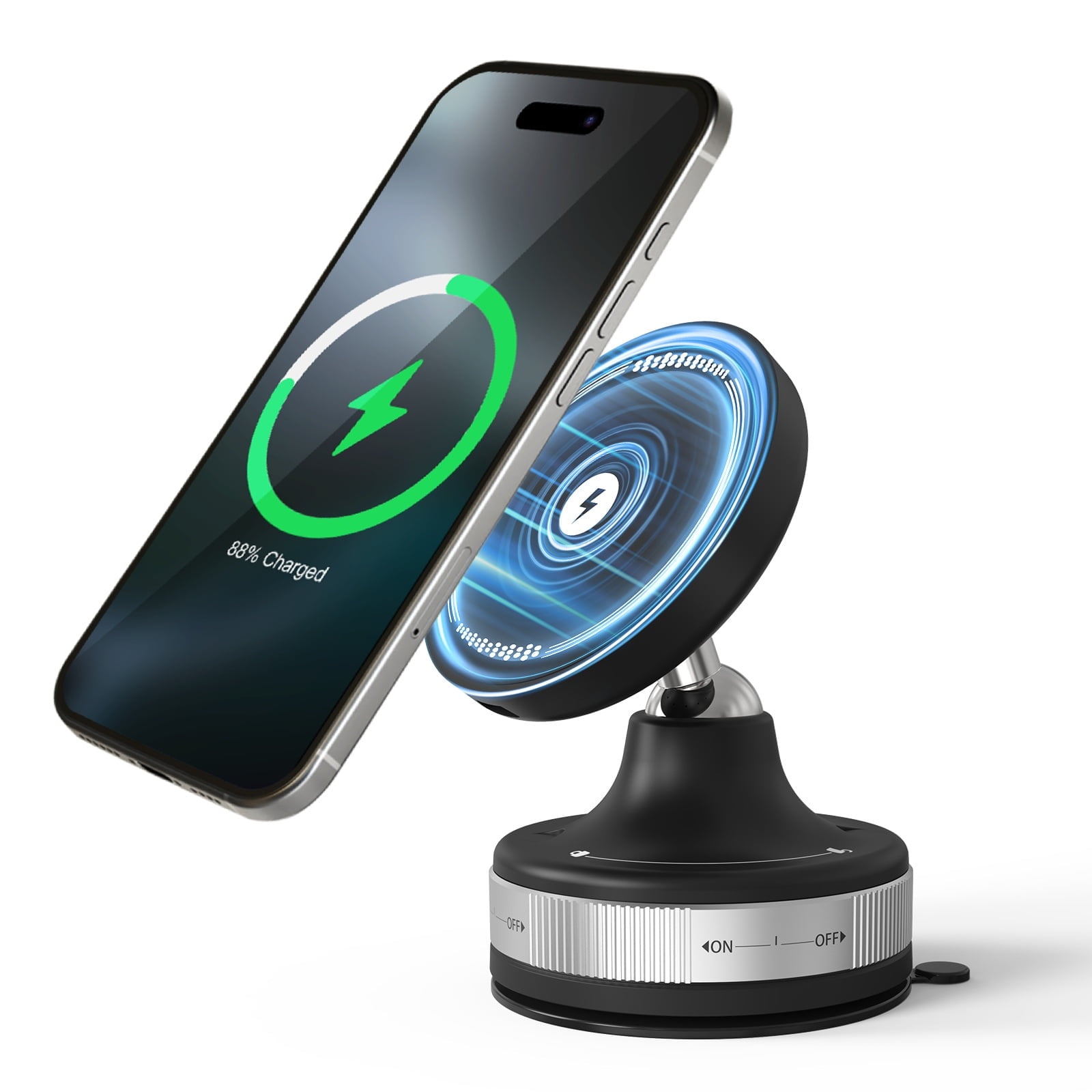 Wireless Car Charger, 15W Phone Mount Charger for Car, Magnetic Phone Holder for iPhone 17 16 15 14 13 12, 360 Rotatable Charger Car Mount, Black