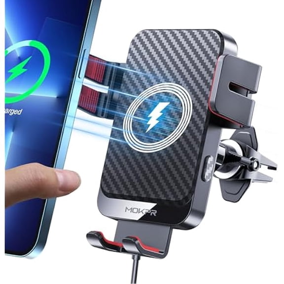 Wireless Car Charger, 1994 15W Fast Charging Auto-Clamping Phone Mount Air Vent Cell Phone Holder Compatible with iPhone 16 15/14/13/13 Pro/12 pro/12, for Samsung Galaxy S23/S22/S21/S20, Red