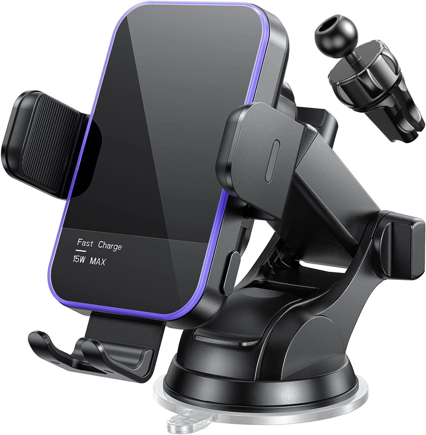 Wireless Car Charger,【7 Colored RGB Backlit】 15W Auto Clamping Phone Holders for Your car fit for iPhone 16 15 14 Mini Pro Max, Samsung Galaxy S25 Ultra S24 S23+, etc, Fathers Day for Gifts