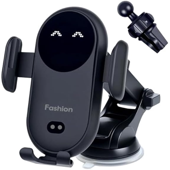Wireless Car Charger, Auto-Clamping 3-in-1 Phone Mount - 15W/10W/7.5W Fast Charging Car Accessories Compatible with iPhone 16/15/14/13/12/11/Xs/XR, Samsung S23 Ultra/S22/S21/S20/S10+/S9(Black)