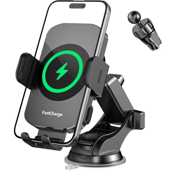 Wireless Car Charger, Fast Charging 15W Auto Clamping Car Phone Holder Charger (Black)
