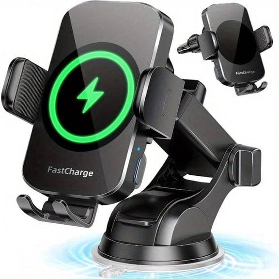 Wireless Car Charger, 15W Fast Charging Auto Clamping Car Charger Phone Mount Phone Holder fit for Iphone 16 15 14 13 12 Pro Max 11 XR XS Black