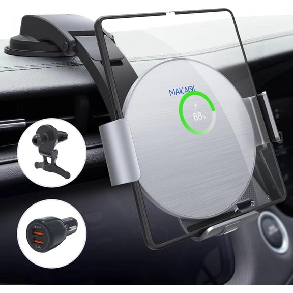 Wireless Car Charger for Galaxy Z Fold 7/6/5/4/3/2, Dual Coil Auto Clamping Wireless Car Charger Mount for iPhone 16/15/14/13/12/11 Pro Max/X, Fast Charging Car Holder for Galaxy Z Fold