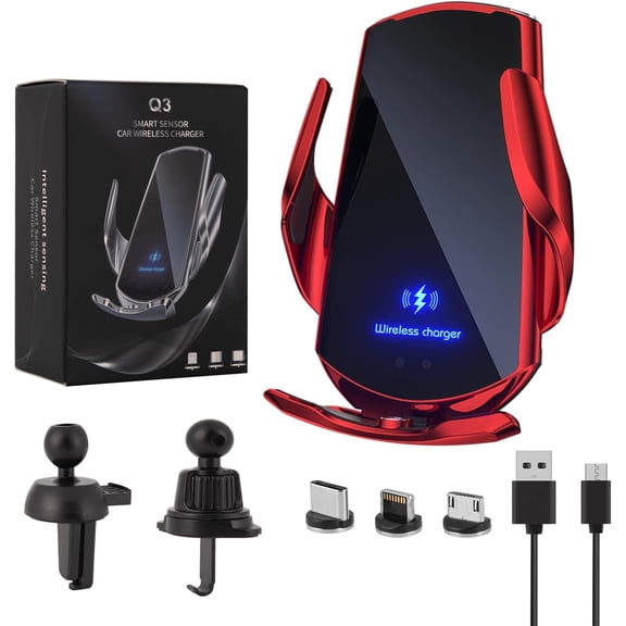 Wireless Car Charger Mount 15W Fast Charging Auto Clamping Car Phone Holder Mount Wireless Charging for Car Air Vent Compatible with All Android Smartphone(Red)