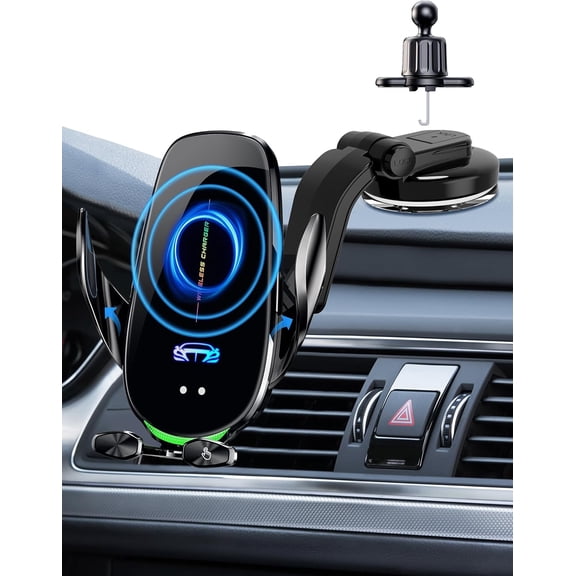 Wireless Car Charger Mount, Fast Charging Auto Clamping 15W Intelligent Dual Control Induction Car Phone Holder Mount Wireless Charging Compatible with All iPhone Android Smartphone