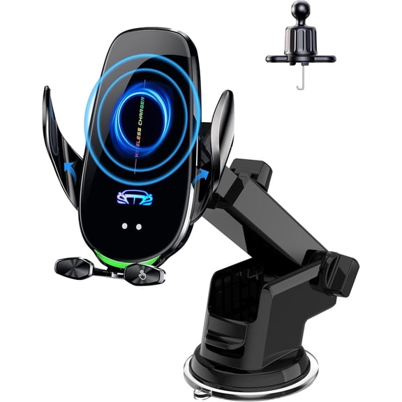 Wireless Car Charger Mount, Fast Charging Auto Clamping 15W Intelligent Dual Control Induction Phone Holder Mount Compatible with All iPhone Android Smartphone
