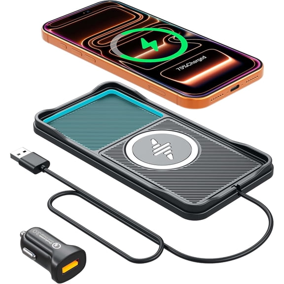 Wireless Car Charger Pad, 15w Fast Car Wireless Chargers Charging pad Non Slip Charger for Car Wireless Phone Charger for iPhone 17/16/15/14/13/12 Pro Max, S23 S22 S20 for Android, 30cm Cable