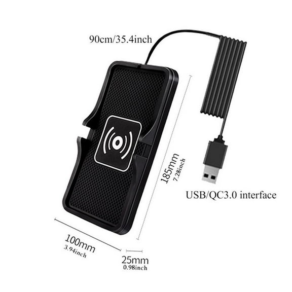 Wireless Car Charger Pad, Fast Charging Non-Slip Silicone Stand for SUV Truck RV Dashboard, Phone Holder for Hands-Free Navigation, Black(USB)